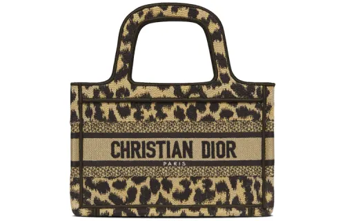 DIOR BookTote Embroidery Tote Bag, Shopping Bag, Handbag Mini Women's Tan & Black