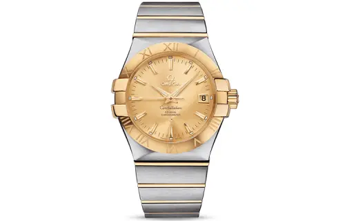 OMEGA Omega, mechanical mechanism, calendar, men's watch, dial, case stainless steel, Switzerland, simple and elegant design, 35mm, champagne color