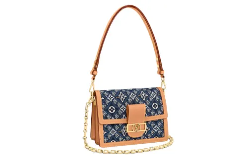 LOUIS VUITTON Dauphine Pattern Jacquard Fabric With Natural Cow Leather Dafne Shoulder Bag Women's Blue
