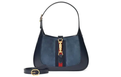 GUCCI Jackie 1961 Suede With Leather Crescent Shoulder Bag Shoulder Bag Small Women's Blue