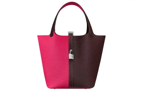 HERMES Picotin Lock Clemence Bullock Leather Basket Bag, Bucket Bag, Handbag 22 Women's Saddle Red/Berry Red