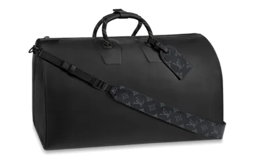 LOUIS VUITTON Keepall Cow Leather Handbag, Shoulder Bag, Crossbody Bag, Travel Bag Men's Black