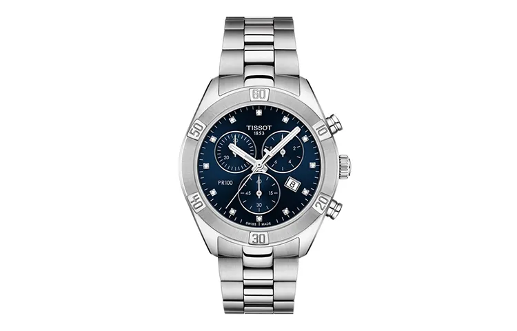 TISSOT PR100 Collection Quartz Movement Women's Watch 38mm Blue Dial Stainless Steel Case