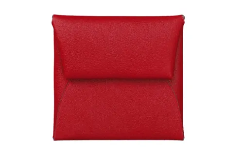 HERMES Bastia Solid Color Evercolor Calfskin With Sheepskin Coin Purse Wallet Women's Pepper Red/Two Tone Multicolor