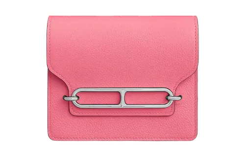 HERMES Roulis Calfskin Pig Nose Card Holder Fanny Pack Coin Purse Women's Pink
