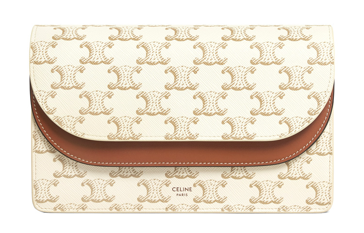 CELINE Triomphe Coated Canvas Sheepskin Binding Wallet, Handheld, Shoulder Bag, Crossbody Bag Women's Candy White