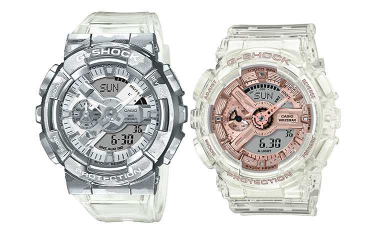 CASIO Casio Watch Series-GM&GMA Summer Cool Transparent Camouflage Metal Quartz Movement Japanese and Korean Watch Unisex Silver Dial