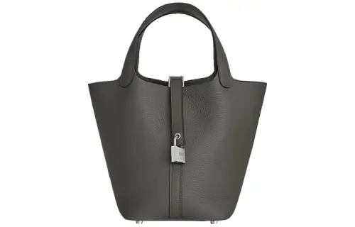 HERMES Picotin Lock Clemence Bullock Leather Basket Bag, Bucket Bag, Handbag 22 Women's 0L Grismeyer Rain Cloud Gray