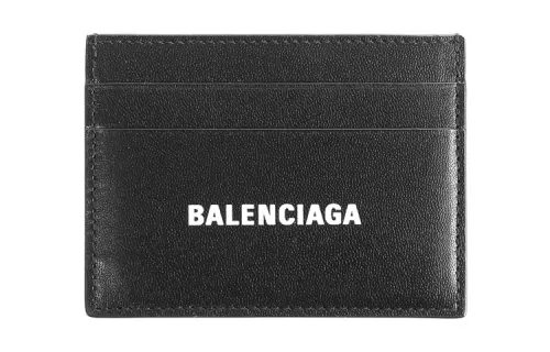Balenciaga Cash Letter Print Smooth Calfskin Card Holder Card Holder Unisex Black