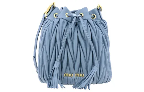 MIU MIU Leather Bucket Bag, Shoulder Bag Mini Women's Light Blue