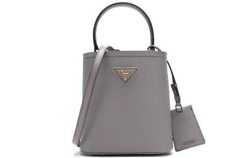 PRADA Saffiano Cow Leather One Shoulder Handbag Women's Mud