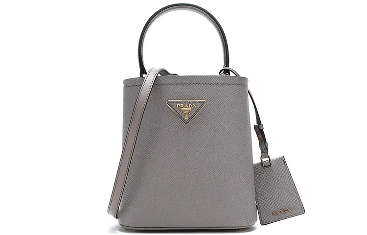PRADA Saffiano Cow Leather One Shoulder Handbag Women's Mud