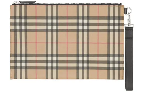 Burberry Canvas With Leather Clutch Unisex Beige