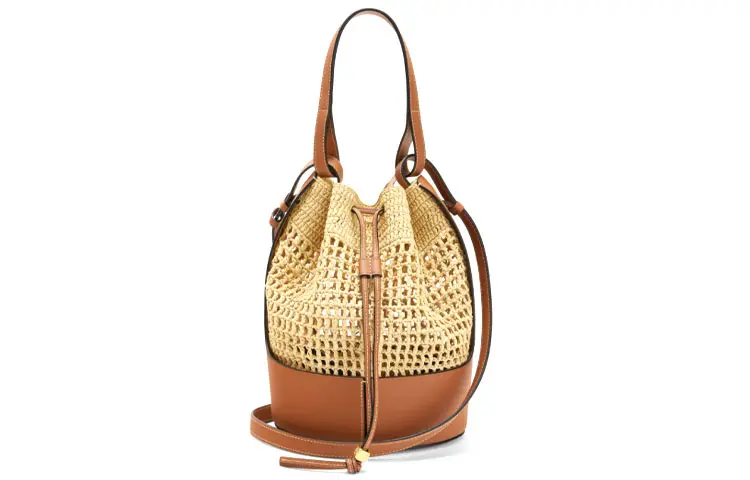 LOEWE Balloon Raffia Fiber With Cow Leather Balloons Bag, Bucket Bag, Handbag, Shoulder Bag, Crossbody Bag Women's