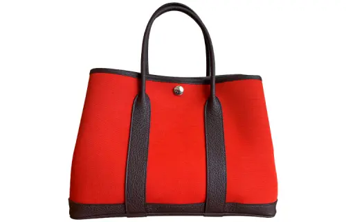 HERMES Garden Party Officier Canvas With Negonda Calfskin Handbag 30 Women's Hermes Orange & Saddle Red