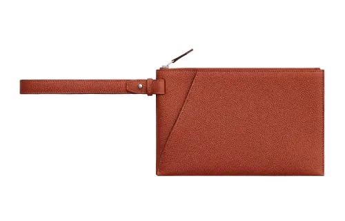 HERMES Cabavertige Cow Leather Clutch Men's Brick Red