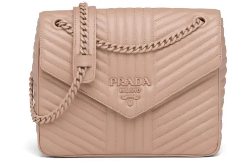 PRADA Diagramme Solid Color Cow Leather Shoulder Bag Women's Nude Pink