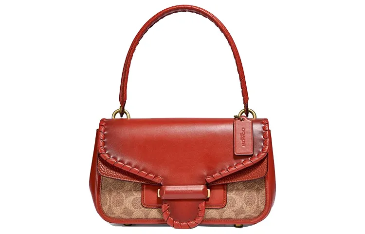 COACH Cody Cow Leather With Artificial Leather Handbags Medium Women's Brown & Red Monogram
