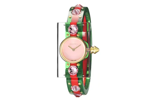 GUCCI Plexiglas Wrist Watches Quartz Movement Resin Strap Pink Watch Dial Women's Watch 30m Water Resistant