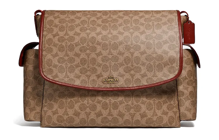 COACH Baby Coated Canvas With Calfskin Crossbody Bag, Messenger Bag, Shoulder Bag Large Women's Tan Rust Monogram