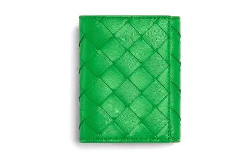 Bottega Veneta Woven Cow Leather Card Holder Women's Parrot Green