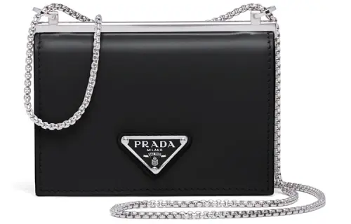 PRADA Shiny Vintage Leather Card Holder Mini Women's Black