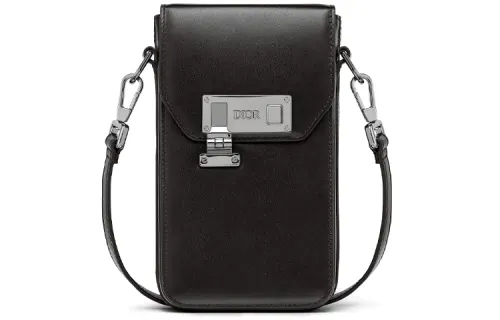 DIOR Lock Vertical Cow Leather Shoulder Bag, Crossbody Bag With Cell Phone Pouch Men's Black