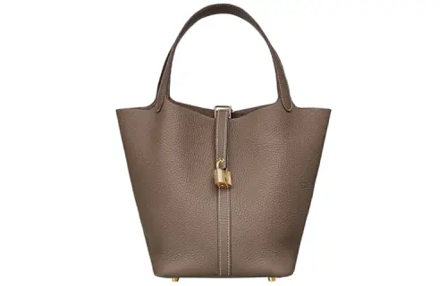 HERMES Picotin Lock Clemence Bullock Leather Basket Bag, Bucket Bag, Handbag 22 Women's 18 Etoupe Elephant Gray