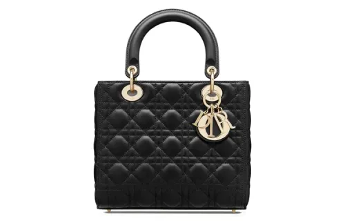 DIOR Lady Dior Sheepskin Handbag Crossbody Bag Shoulder Bag Handbag Clutch Medium Women's Black