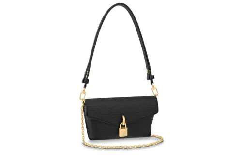 LOUIS VUITTON Padlock On Strap Cow Leather Handbag Women's Black