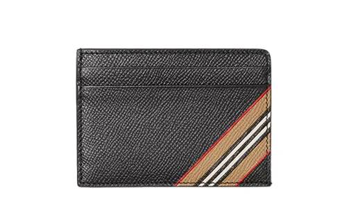 Burberry Icon Stripe 4 Card Slot Card Case Black/Beige