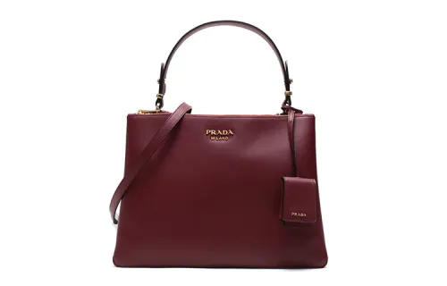PRADA Cow Leather Shoulder Bag, Crossbody Bag, Handbag Large Women's Cherry Red