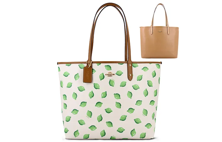 COACH City Leather Tote Bag, Shopping Bag, Handbag, Shoulder Bag Women's White Brown