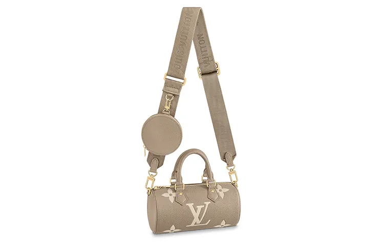 LOUIS VUITTON Papillon Cow Leather Coin Purse Crossbody Handbag Regular Women's Gray Beige