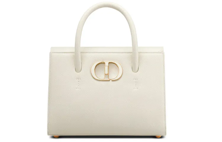 DIOR Grained Calfskin Handbag Medium Women's Milk White