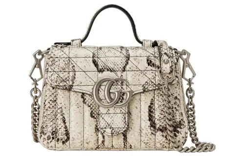 GUCCI Marmont Python Pattern Leather Messenger Bag, Handbag, Shoulder Bag, Crossbody Bag Mini Women's Gray White