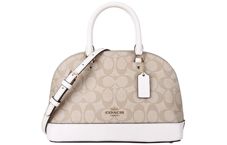 COACH Sierra Coated Canvas Dome Bag, Shoulder Bag, Crossbody Bag, Handbag Small Women's White & Khaki