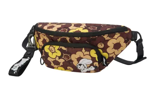 Li Ning Pursue Artist Collaboration Sports Fabric Crossbody Bag, Shoulder Bag, Sling Bag Women's Brown Yellow Flower