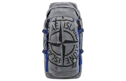 STONE ISLAND Zip Closure Canvas Backpack Unisex Blue