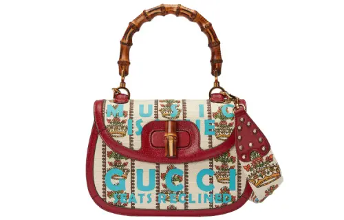 GUCCI Cow Leather Handbag Medium Women's Ivory White/Red