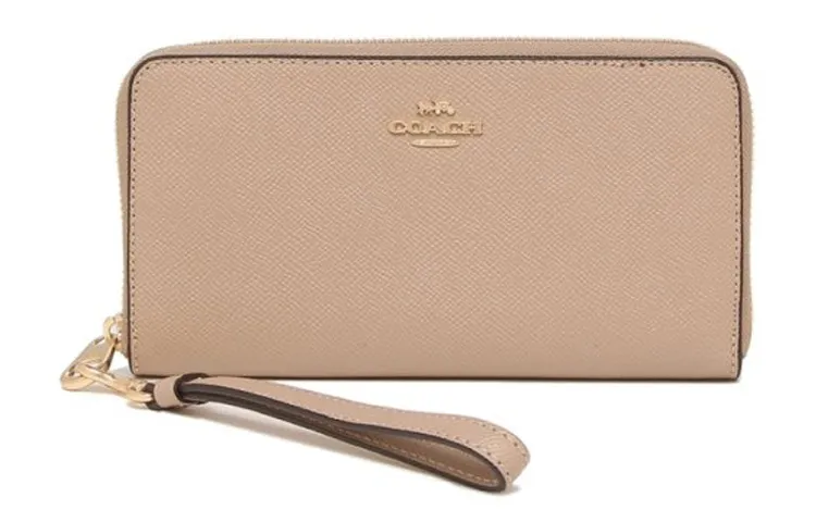 COACH Leather Clutch Wallet Women's Milk Tea