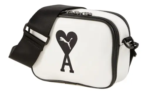 PUMA AMI PARIS Collaboration Polyurethane Small Square Bag Camera Bag, Shoulder Bag, Crossbody Bag Regular Unisex White