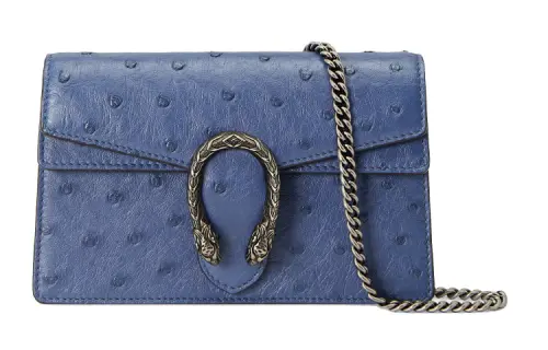 GUCCI Dionysus Ostrich Leather Crossbody Bag Mini Women's Blue