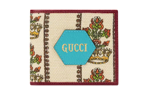 GUCCI Leather Wallet Men's Ivory White/Red
