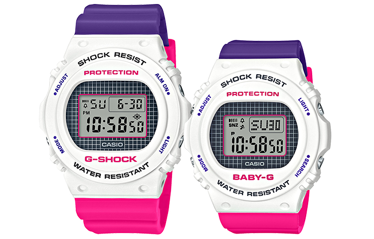 CASIO Casio watch series-DW&BGD series, geometric pattern design, waterproof and shockproof, quartz movement, Japanese and Korean watch, same style for men and women, white dial DW-5700THB-7PR+BGD-570THB-7PR