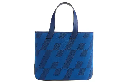 HERMES Cabas H En Biais 40 Bag Bleu France/Noir/Bleu Saphir