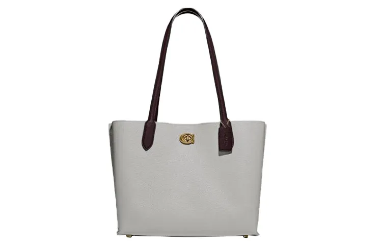 COACH Willow Pebbled Leather Tote Bag, Shopping Bag, Handbag, Shoulder Bag Women's Gray & Black
