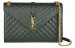 SAINT LAURENT ENVELOPE Grain Embossed Leather Envelope Bag, Shoulder Bag Large Women's Mint Green & Jasper