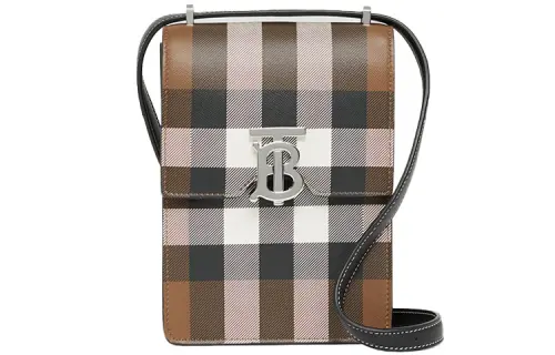 Burberry Check Print Leather Robin Bag Birch Brown