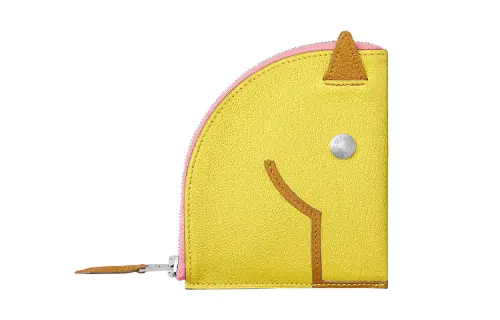 HERMES Mysore Goat Skin Coin Purse Women's Lime Caramel